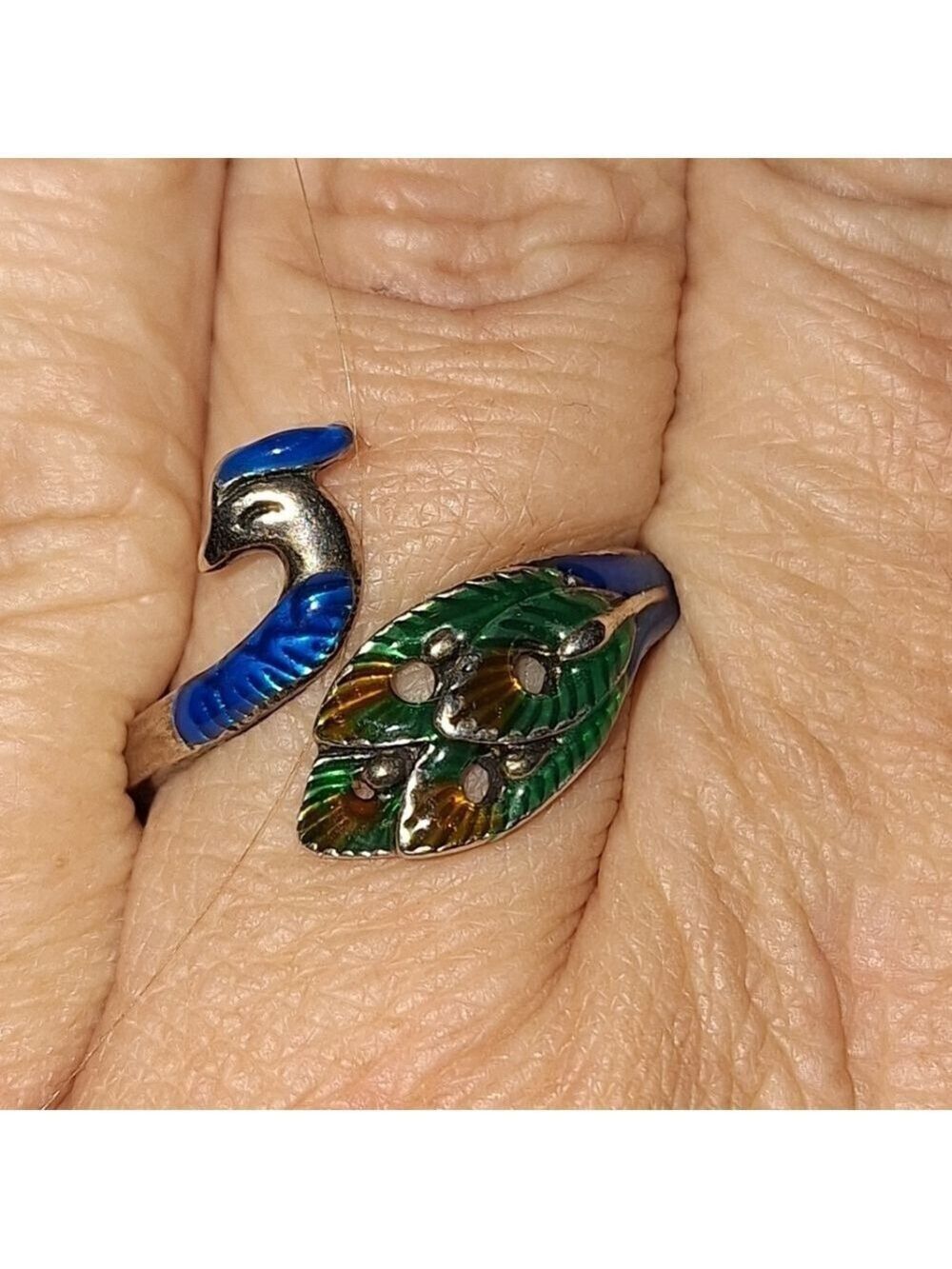 Peacock Silver Ring Blue and Green Accents